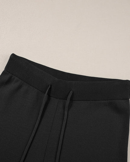 Navy Blue Loose Contrast Trim Half Sleeve Top and Drawstring Pants Set