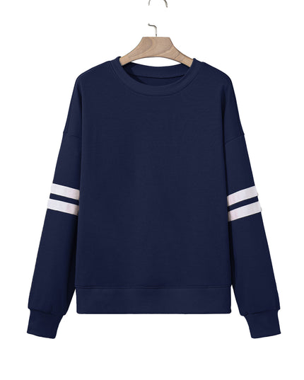 Fiery Red Preppy Striped Sleeve Loose Sweatshirt