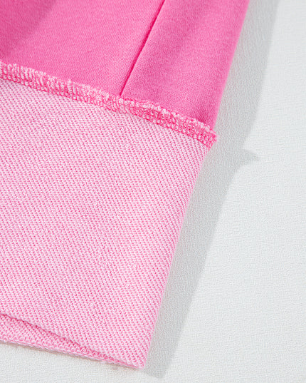 Sachet Pink Patchwork Long Sleeve Pullover and Shorts Set