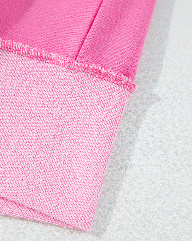 Sachet Pink Patchwork Long Sleeve Pullover and Shorts Set