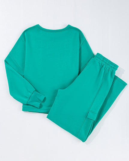 Lapis Mineral Wash Pullover and Wide Leg Cargo Pants Set