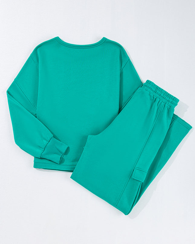 Lapis Mineral Wash Pullover and Wide Leg Cargo Pants Set