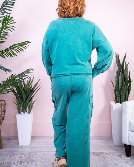 Lapis Mineral Wash Pullover and Wide Leg Cargo Pants Set