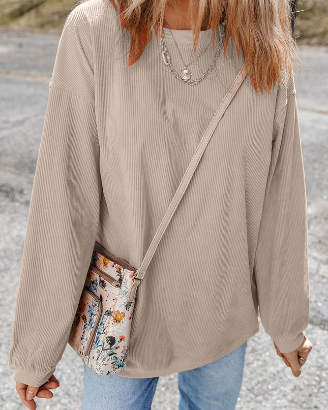 Red Plain Drop Sleeve Rib Knit Oversized Sweatshirt