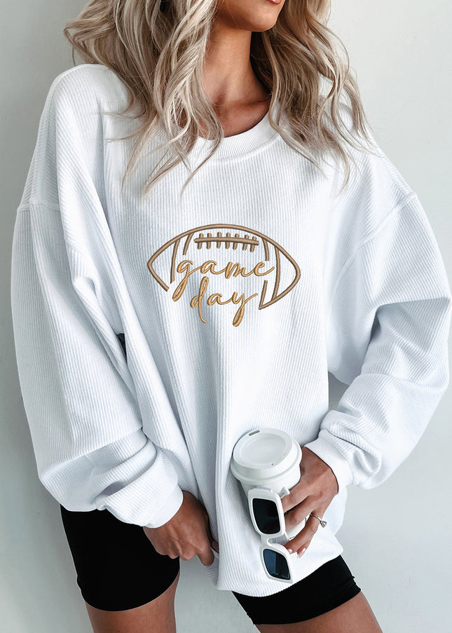 Dark Blue Football Graphic Drop Shoulder Game Day Corded Sweatshirt