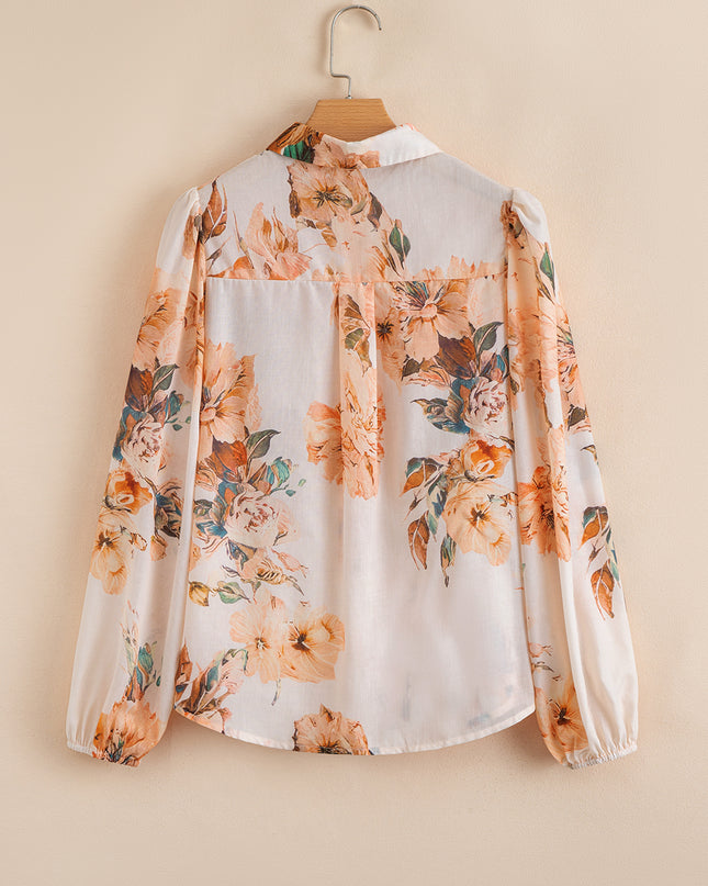 Orange Floral Puff Sleeve Lightweight Shirt