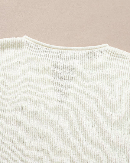 Brown Stripe Cropped Drop Sleeve Sweater