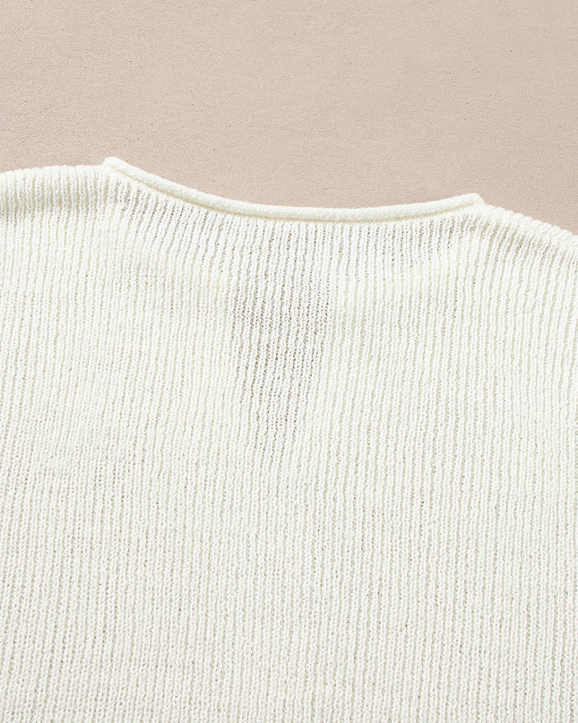 Brown Stripe Cropped Drop Sleeve Sweater