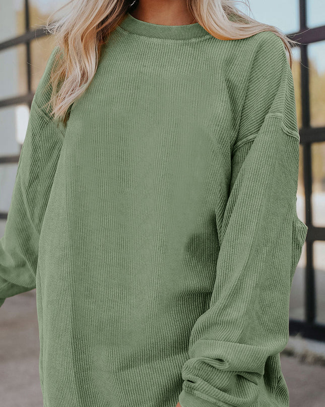 Red Plain Drop Sleeve Rib Knit Oversized Sweatshirt