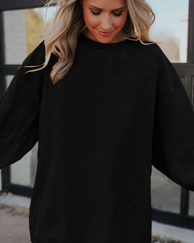 Red Plain Drop Sleeve Rib Knit Oversized Sweatshirt