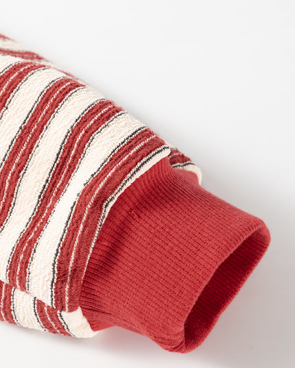 Red Stripe Collared V Neck Drop Shoulder Top