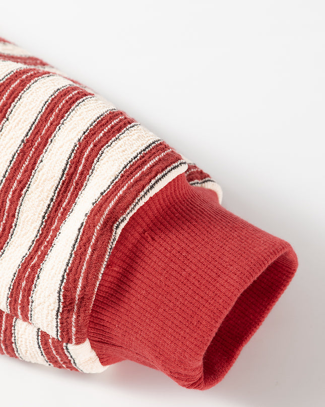 Red Stripe Collared V Neck Drop Shoulder Top