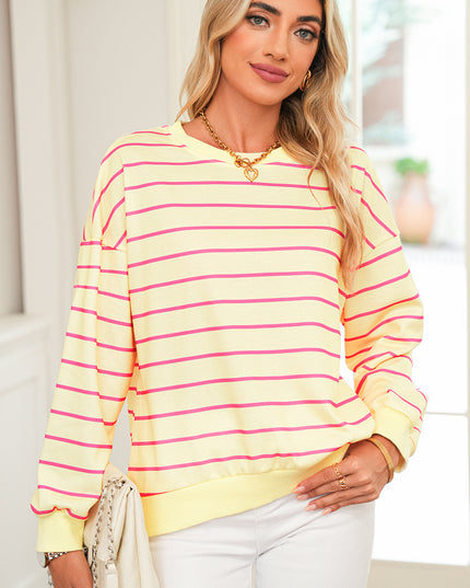 Blue Striped Overlap Detail Drop Shoulder Pullover Sweatshirt
