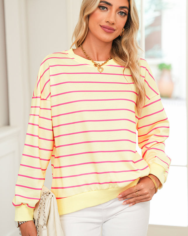 Blue Striped Overlap Detail Drop Shoulder Pullover Sweatshirt