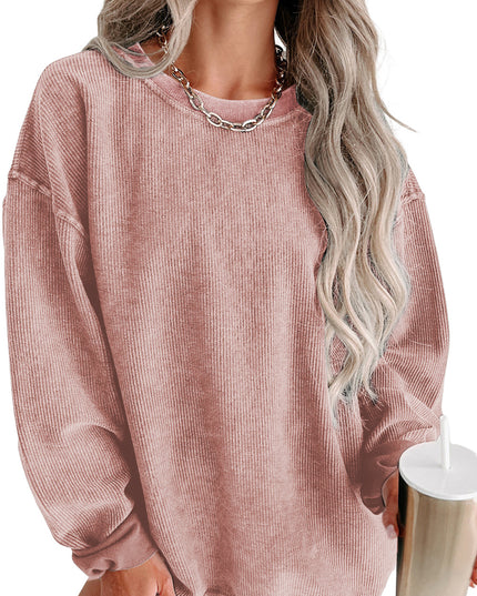 Green Ribbed Round Neck Drop Sleeve Pullover Sweatshirt