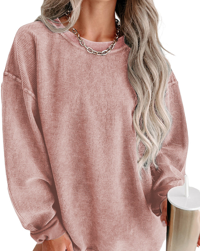 Green Ribbed Round Neck Drop Sleeve Pullover Sweatshirt