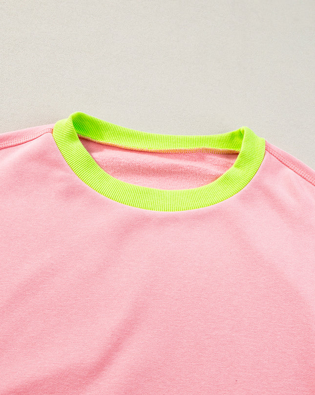 Blue Contrast Trim Bubble Sleeve Sweatshirt