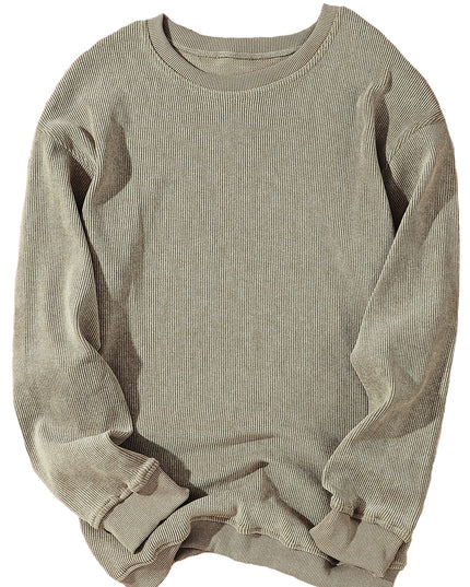 Green Ribbed Round Neck Drop Sleeve Pullover Sweatshirt