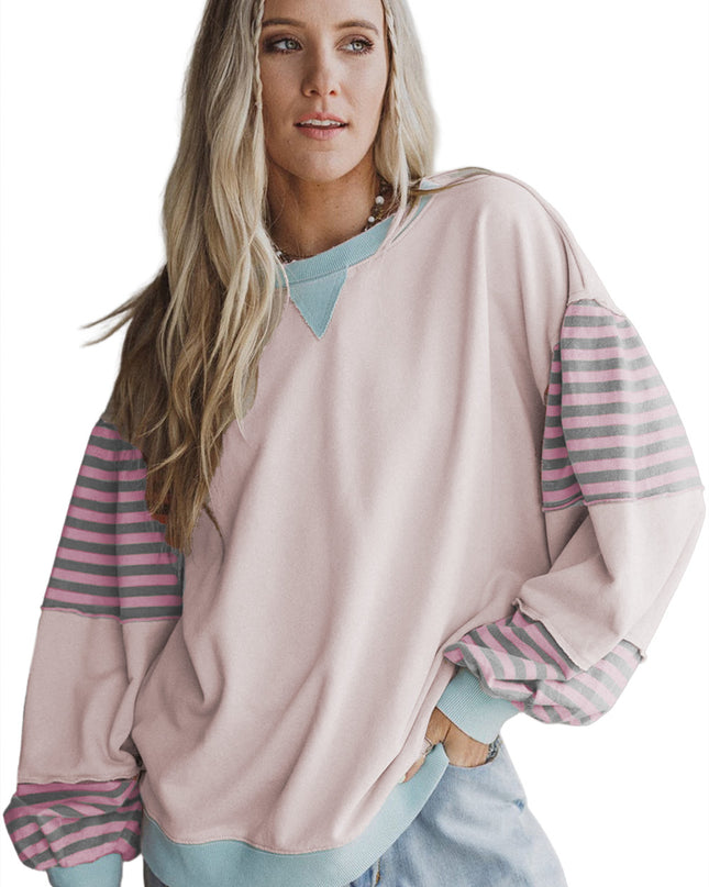 Delicacy Colorblock Patchwork Striped Sleeve Sweatshirt