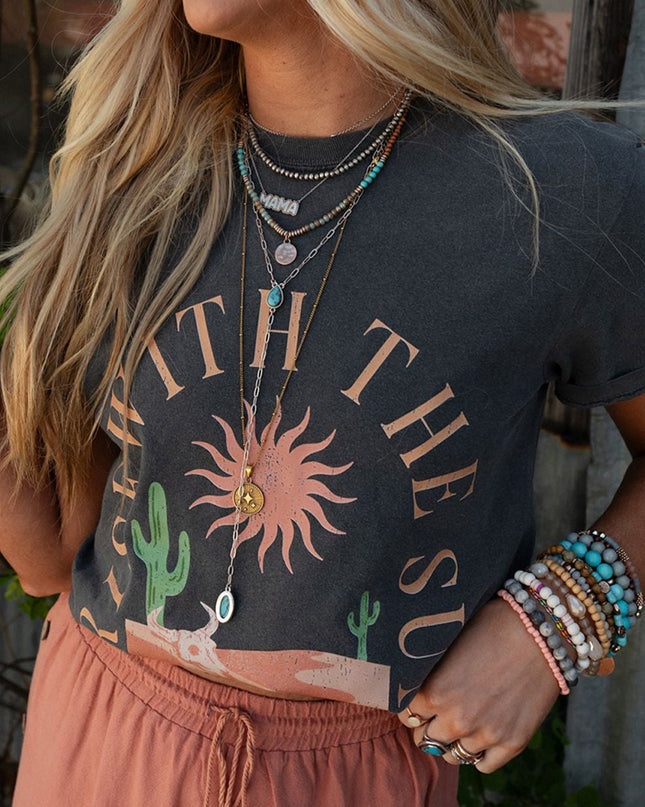 Dark Grey RISE WITH THE SUN Graphic Tee