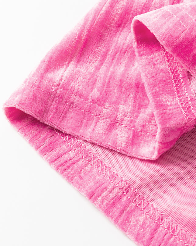 Strawberry Pink Flounce Sleeve Tiered Ruffled Velvet Mini Dress