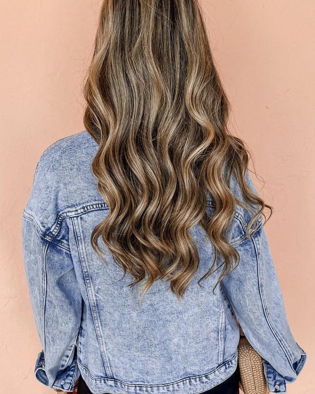 Beau Blue Vintage Washed Flap Pockets Denim Jacket
