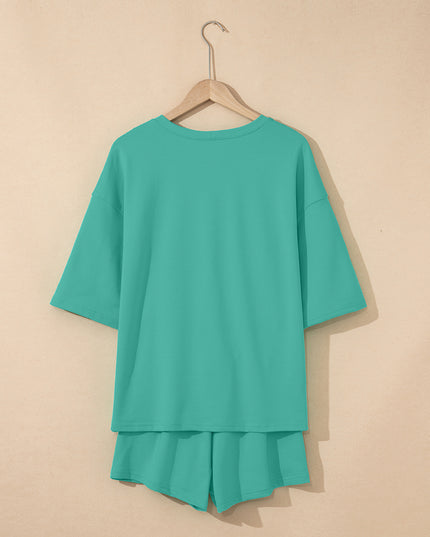 Bonbon Loose V Neck Tee and Drawstring Shorts Set