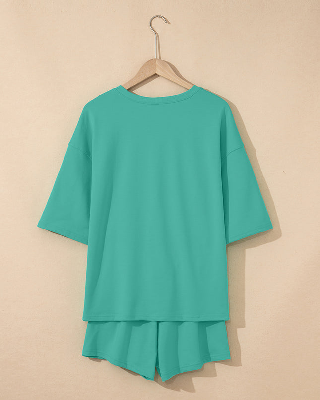 Bonbon Loose V Neck Tee and Drawstring Shorts Set