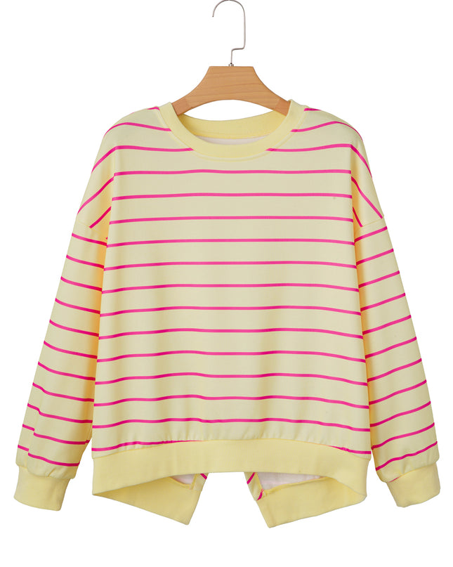 Blue Striped Overlap Detail Drop Shoulder Pullover Sweatshirt