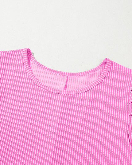 Blossom Corded Crew Neck Puff Sleeve Mini Dress