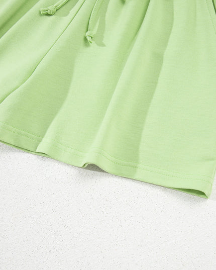 Bonbon Loose V Neck Tee and Drawstring Shorts Set