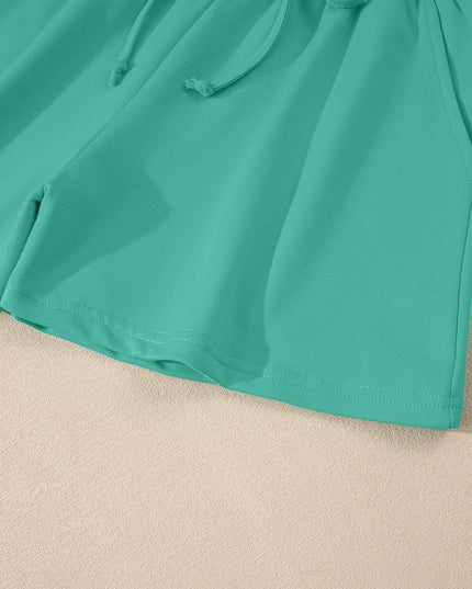 Bonbon Loose V Neck Tee and Drawstring Shorts Set