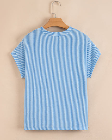 Dark Blue Corded Knit Color Block Pocketed Crew Neck T Shirt
