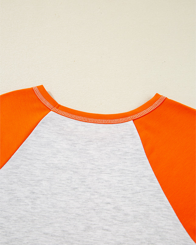 Light Grey Colorblock Raglan Sleeve Loose Fit Top