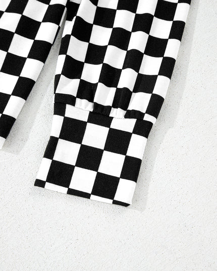 Beige Checkered Print Long Sleeve Loose Fit Pajama Set
