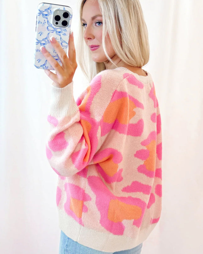 Sachet Pink Cheetah Colorblock Sweater
