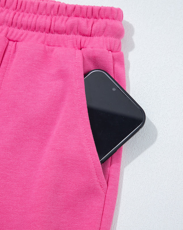Bright Pink Raw Edge Henley Pullover and Jogger Pants Set