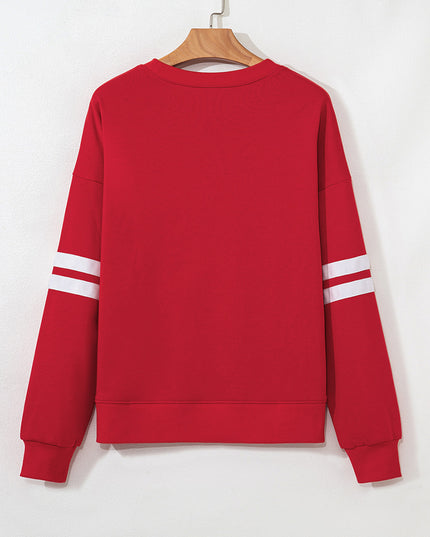 Fiery Red GAME DAY Striped Drop Shoulder Oversized Sweatshirt
