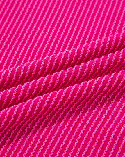 Strawberry Pink Twisted Ribbed Seamed Patchwork Long Sleeve Top