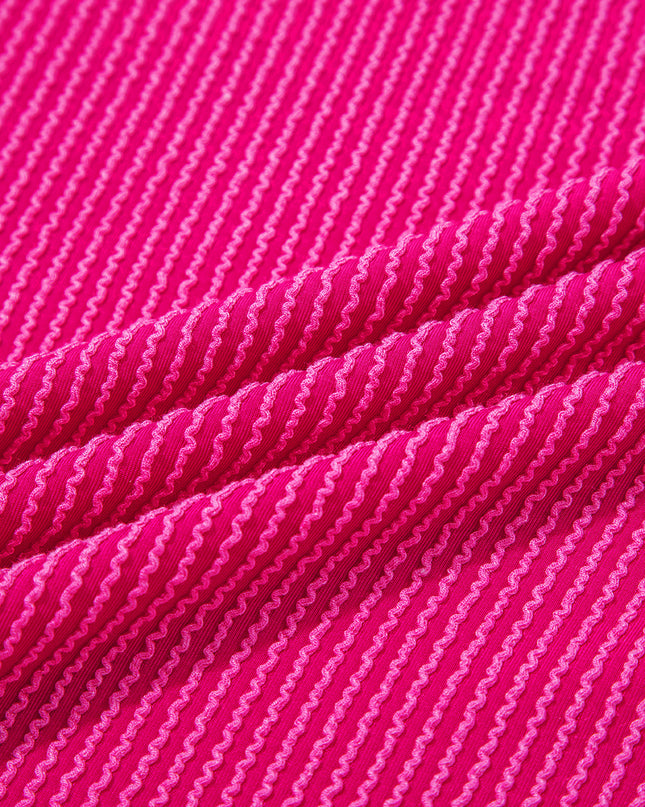 Strawberry Pink Twisted Ribbed Seamed Patchwork Long Sleeve Top