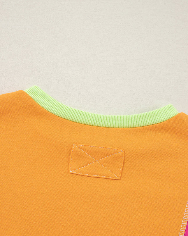Grapefruit Orange Colorblock Patchwork Drop Shoulder Top
