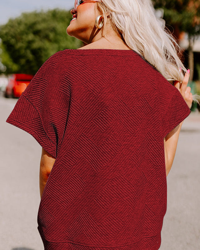 Black Textured Loose Fit T Shirt and Drawstring Pants Set