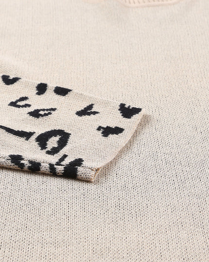 Khaki Leopard Casual Side Slit High Neck Oversized Sweater