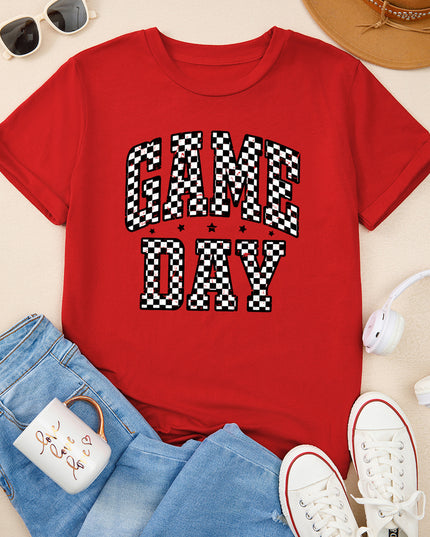 Red Checkered Game Day Graphic T Shirt