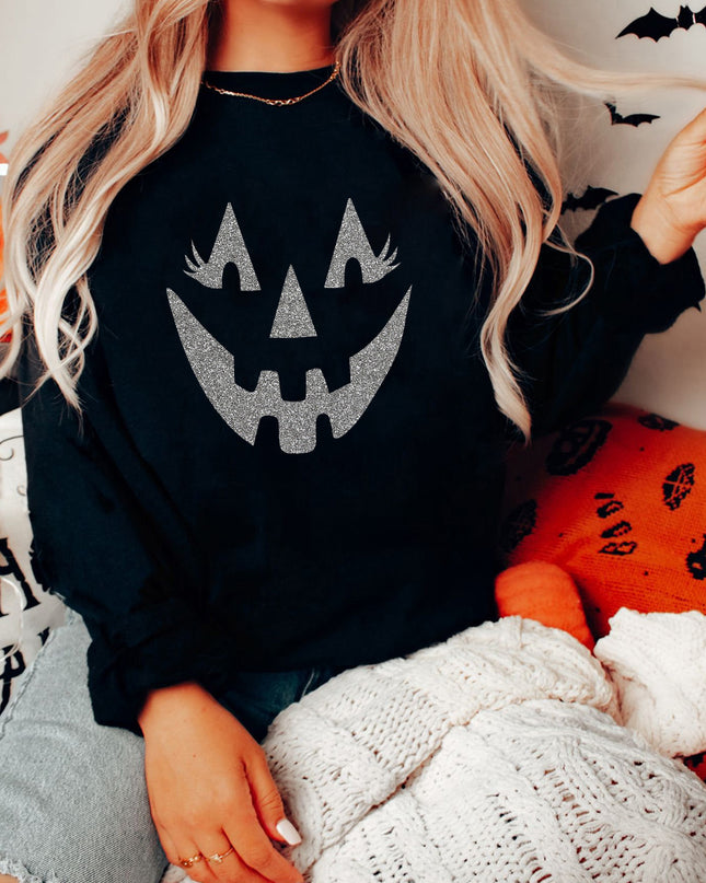 Black Spooky Halloween Graphic Baggy Sweatshirt