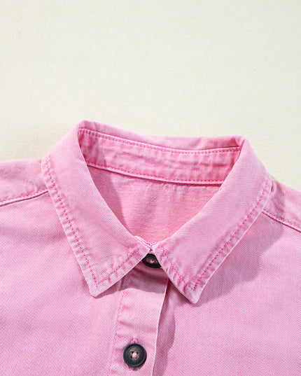 Orchid Petal Double Chest Pocket Denim Shirt Dress