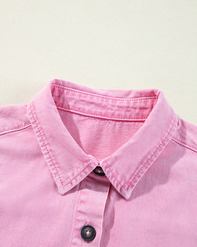Orchid Petal Double Chest Pocket Denim Shirt Dress
