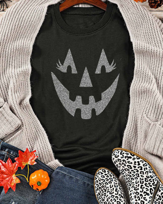 Black Spooky Halloween Graphic Baggy Sweatshirt