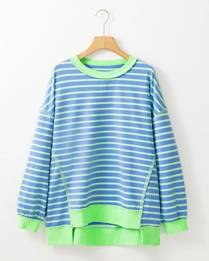 Pink Stripe Contrast Trim High Low Tunic Sweatshirt