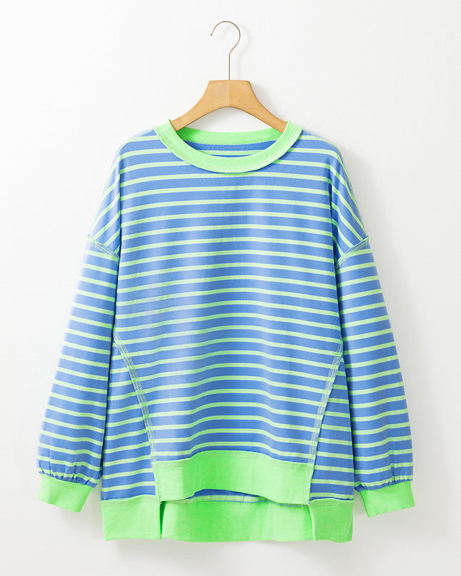 Pink Stripe Contrast Trim High Low Tunic Sweatshirt